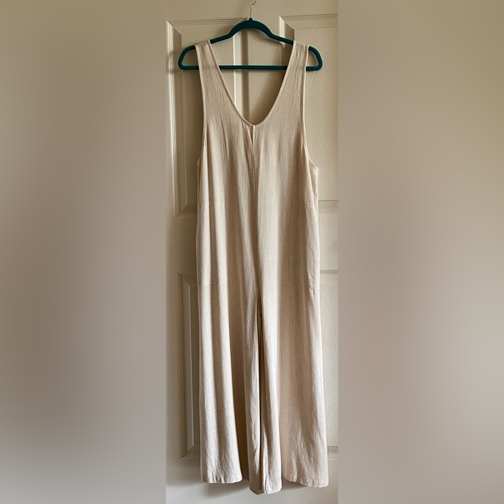 JODFIL Women’s Linen Blend Wide Leg Cropped Jumpsuit in Oatmeal Size Small NWT - Picture 4 of 7